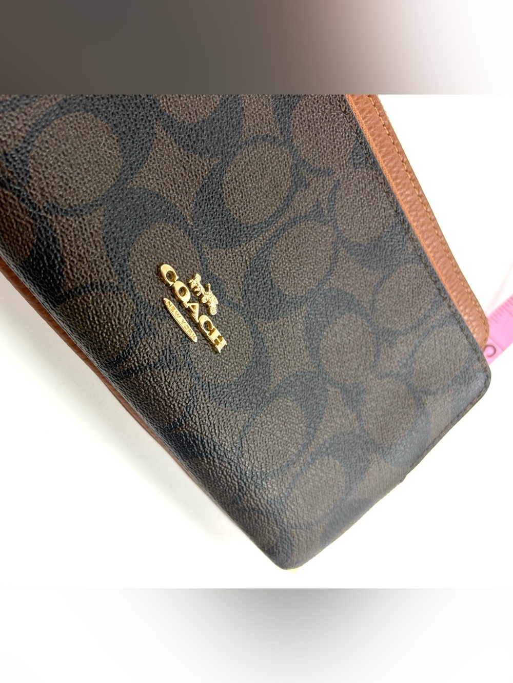 Coach Signature Double Zip Wristlet Wallet Brown Canvas & Leather EUC - Picture 5 of 10